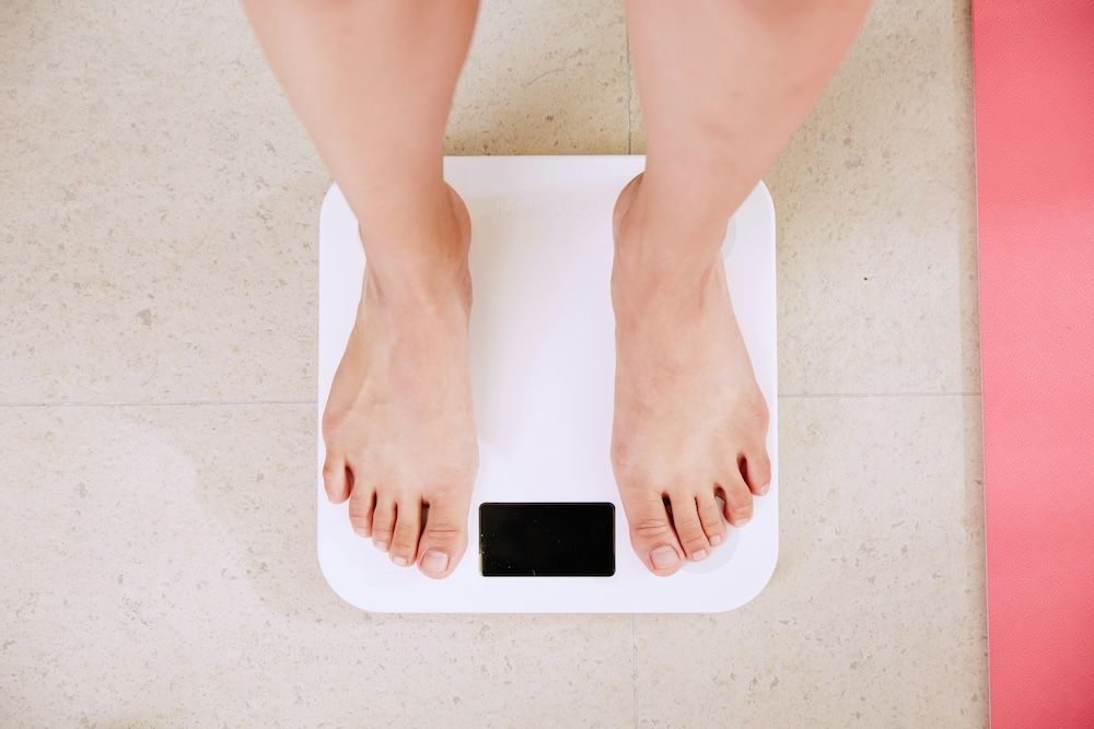 Person on bathroom scale