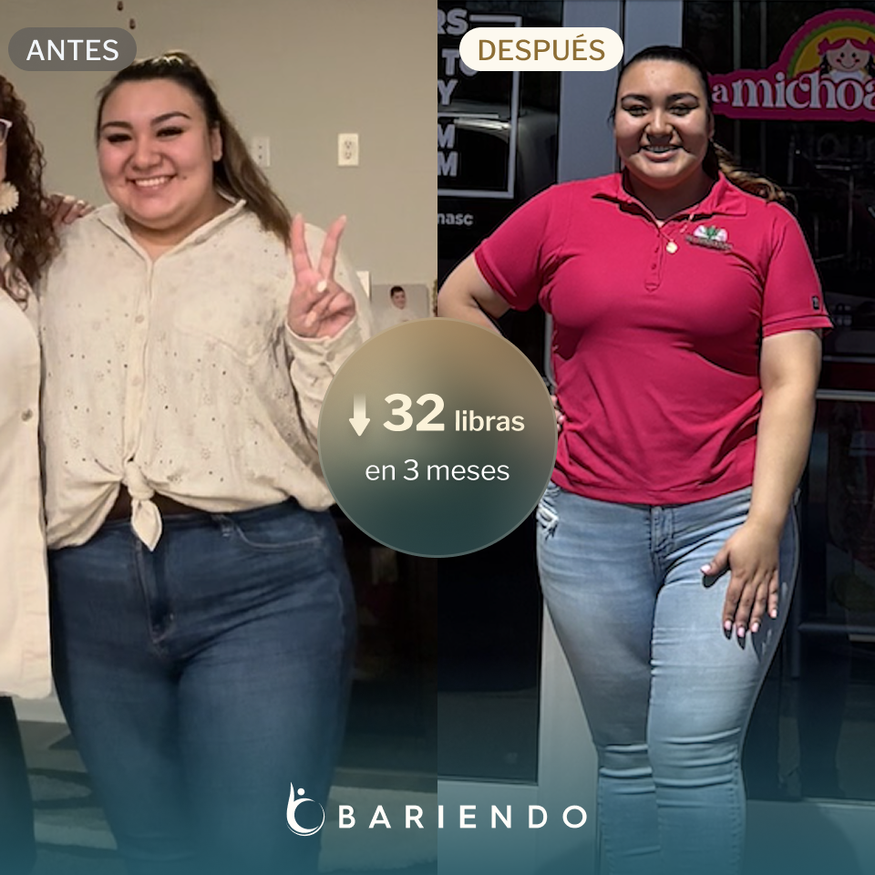 Before and after picture of Jaybe who lost 32 lbs with ESG