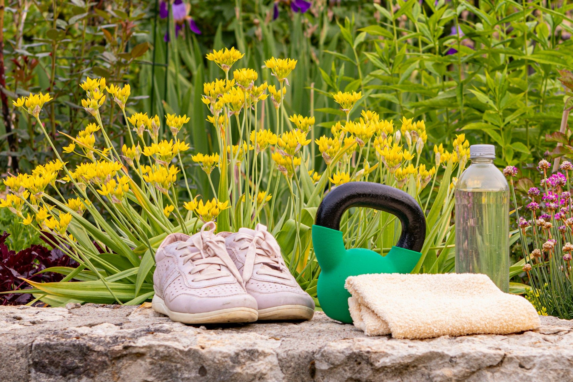 Gym shoes and kettlebell