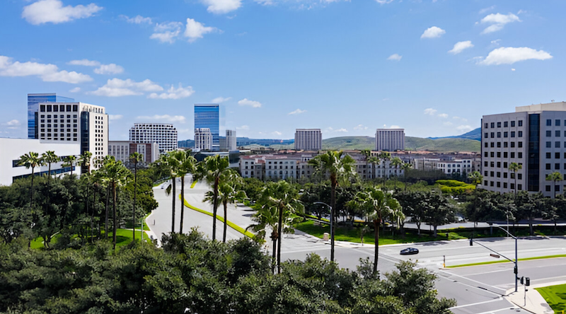 Aerial view of the downtown Irvine, California skyline
