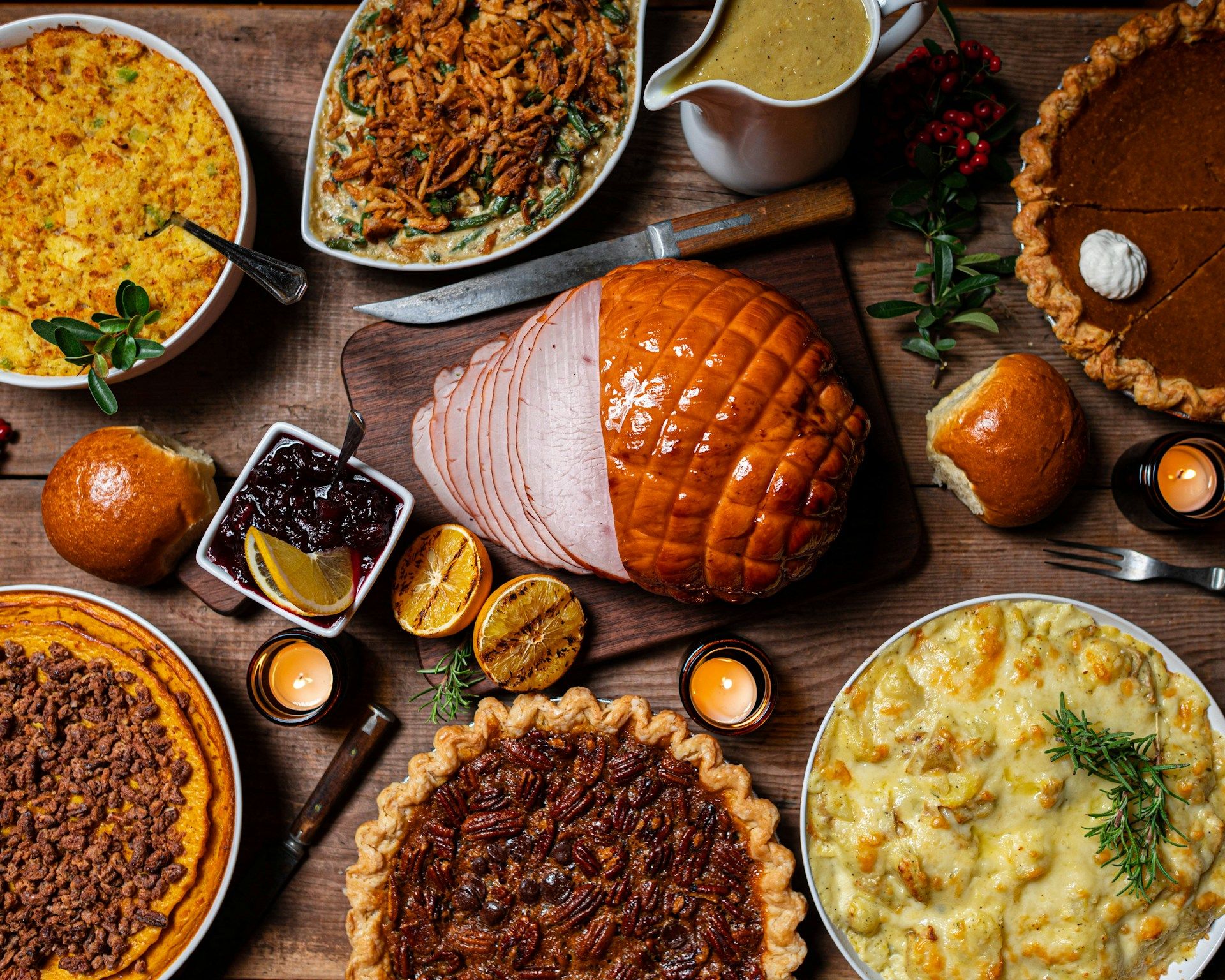 Thanksgiving feast including turkey